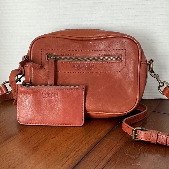 American Leather Co Handbags - American Leather Co Cognac Brown Leather Crossbody Bag and Card Case Set